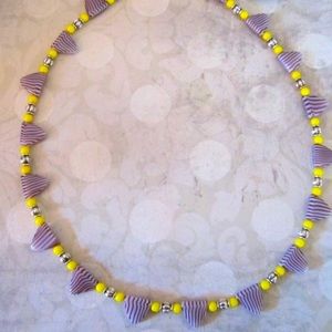 Yellow and purple glass bead necklace